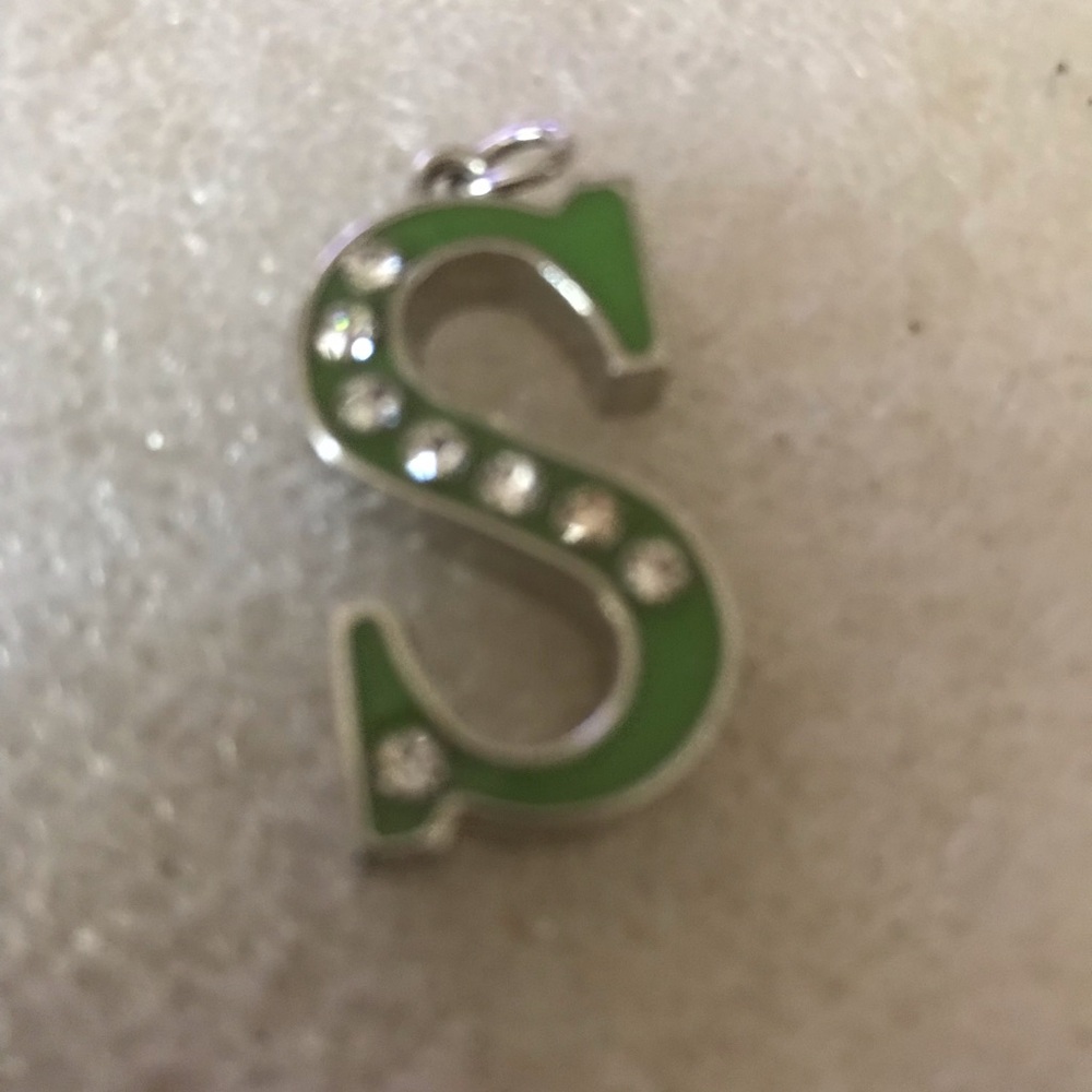 Green 'S' Letter Charm Pendant with Crystals enamel